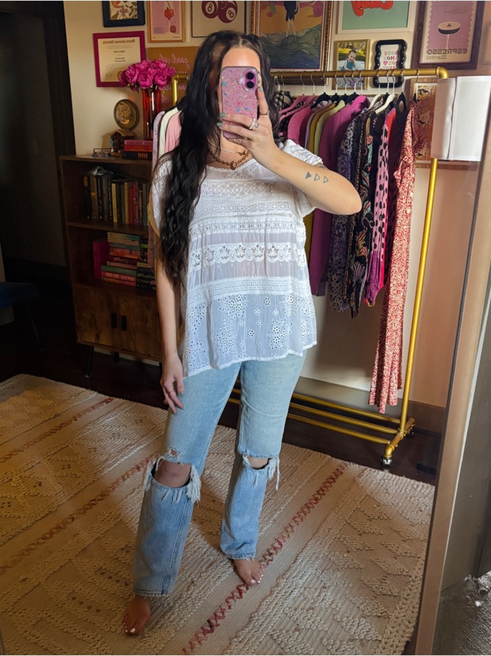 Johnny Was White Floral Embroidered Lace Lightweight Tunic Top - Picture 2 of 11
